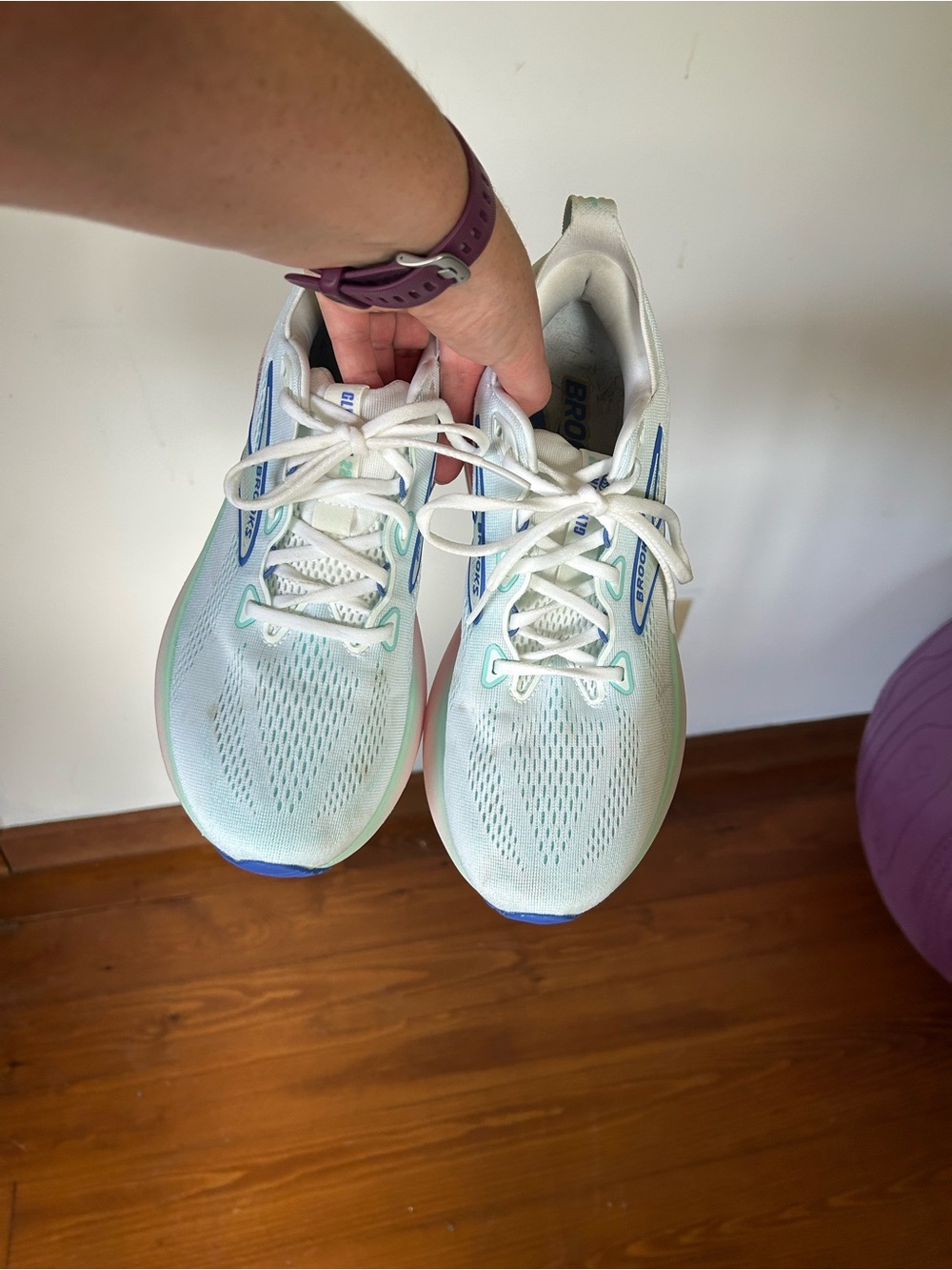 Brooks Women’s Glycerin Sneakers - Mint, White & Pastel Pink - Picture 2 of 6